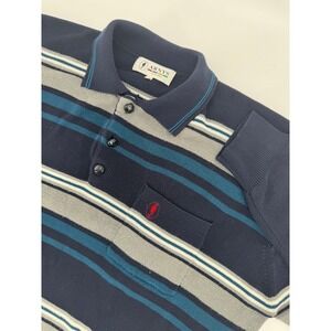 ARNYs Polo Sweater Mens XL Blue Gray Casual Striped Knit Long Sleeve Pocket Logo